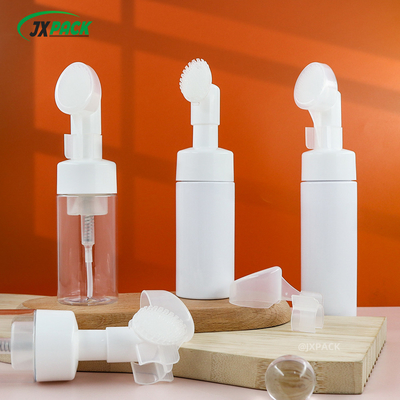 Bouteille de pompe en mousse blanche transparente de 40 ml, forme ronde avec pinceau de nettoyage en silicone