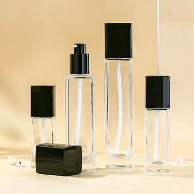 Transparent Frosting Glass Cosmetic Bottle Set with Leak-proof Sealing and Customizable Design for Luxury Skincare Packaging